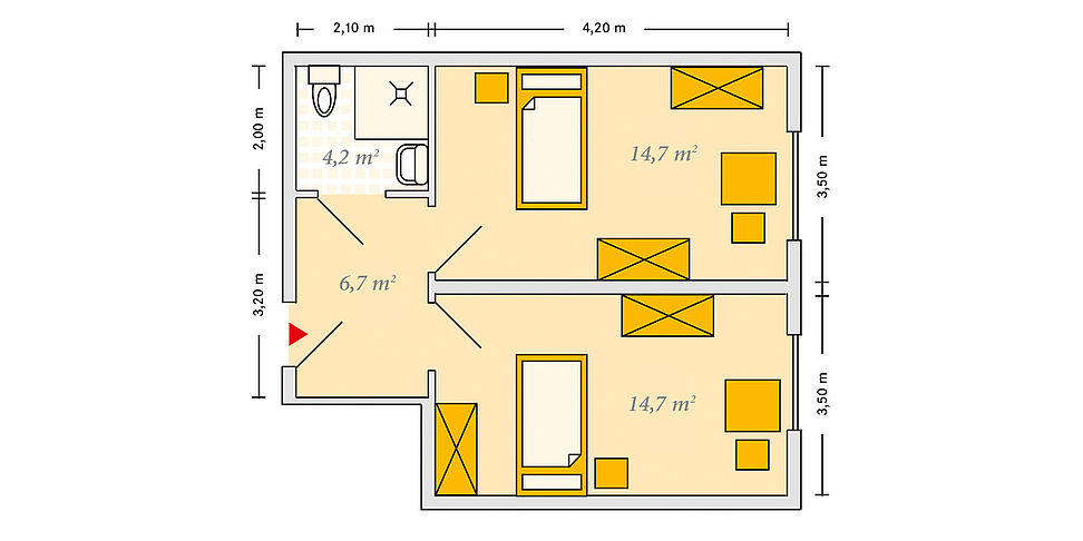 Pflegeheim Weisswasser mit Beispielgrundriss Einzelzimmer