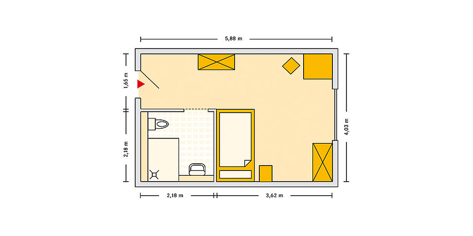 Pflegeheim Kaiserslautern mit Beispielgrundriss Einzelzimmer.