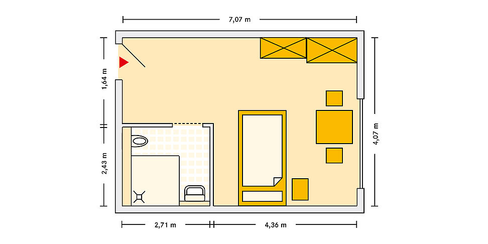 Grundriss Einzelzimmer im Pflegeheim Straelen