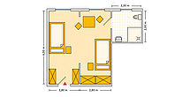 Pflegeheim Meerane Haus Ost mit Beispielgrundriss Doppelzimmer.