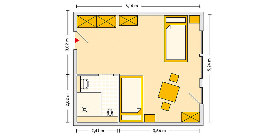 Pflegeheim Au mit Beispielgrundriss Doppelzimmer