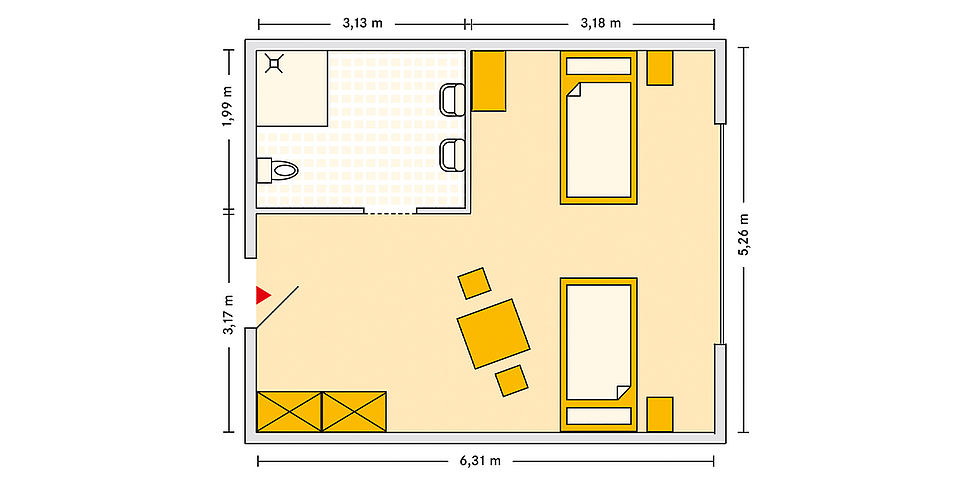 Pflegeheim Griesheim mit Beispielgrundriss Doppelzimmer