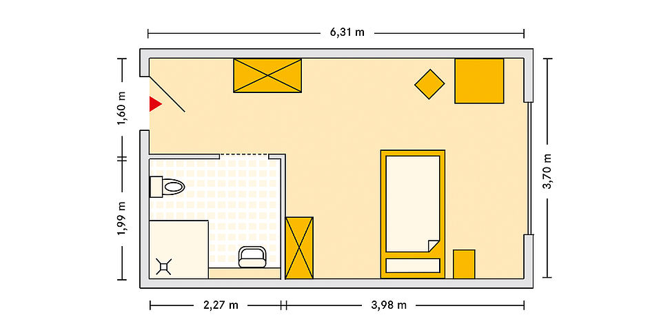 Pflegeheim Griesheim mit Beispielgrundriss Einzelzimmer