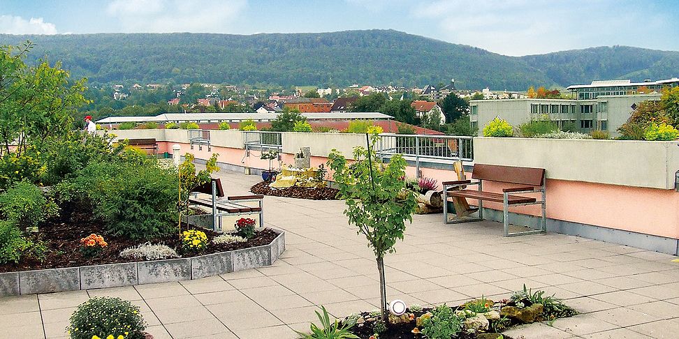 Schöner Ausblick von der Terrasse im betreuten Wohnen Aalen