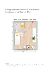 Einzelzimmer mit Bad (ca. 25 qm) in der Demenz WG