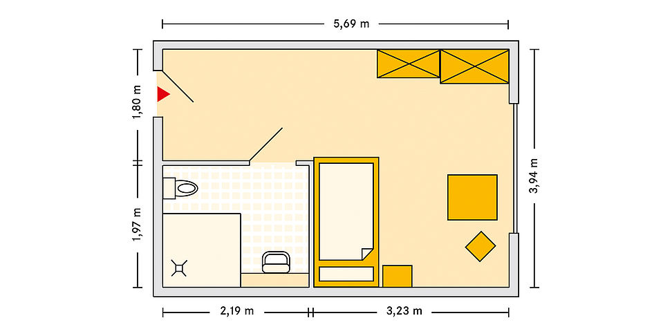 Pflegeheim Potsdam mit Beispielgrundriss Einzelzimmer.
