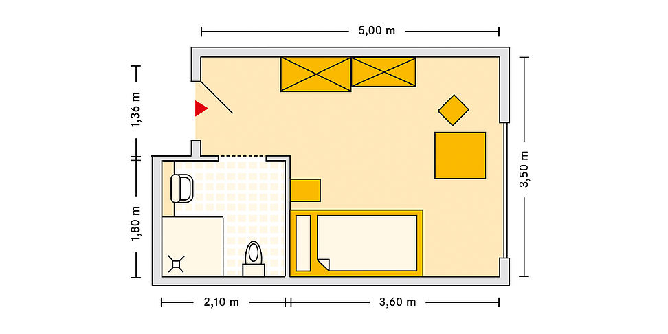 Pflegeheim Meerane Haus Hoehenweg mit Beispielgrundriss Einzelzimmer.