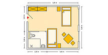 Pflegeheim Hoesbach mit Beispielgrundriss Doppelzimmer.