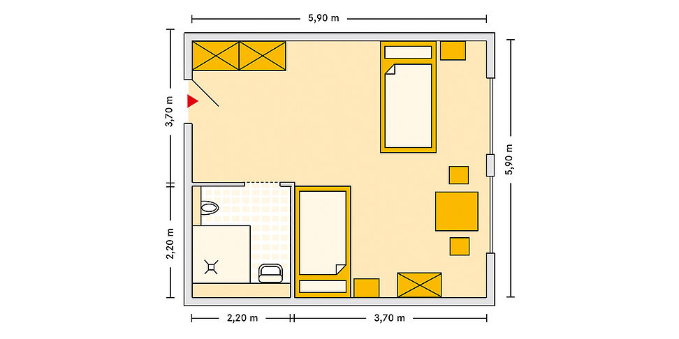 Pflegeheim Ampfing mit Beispielgrundriss Doppelzimmer