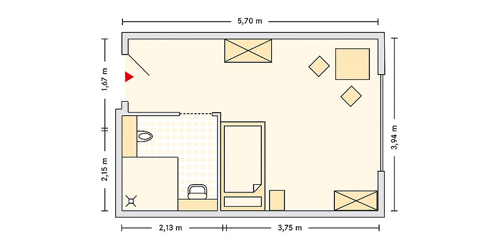 Pflegeheim Seligenstadt mit Beispielgrundriss Einzelzimmer