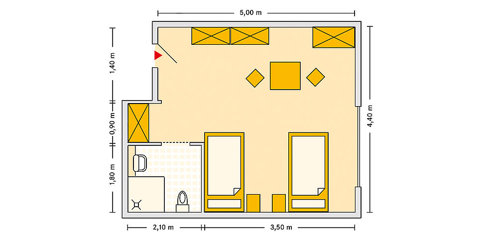 Pflegeheim Meerane Haus Hoehenweg mit Beispielgrundriss Doppelzimmer.