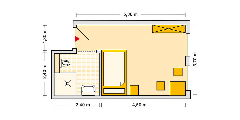 Pflegeheim Weiden mit Beispielgrundriss Einzelzimmer.